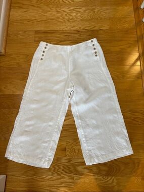 J. Jill white Linen Pants with sailor Button Detail
